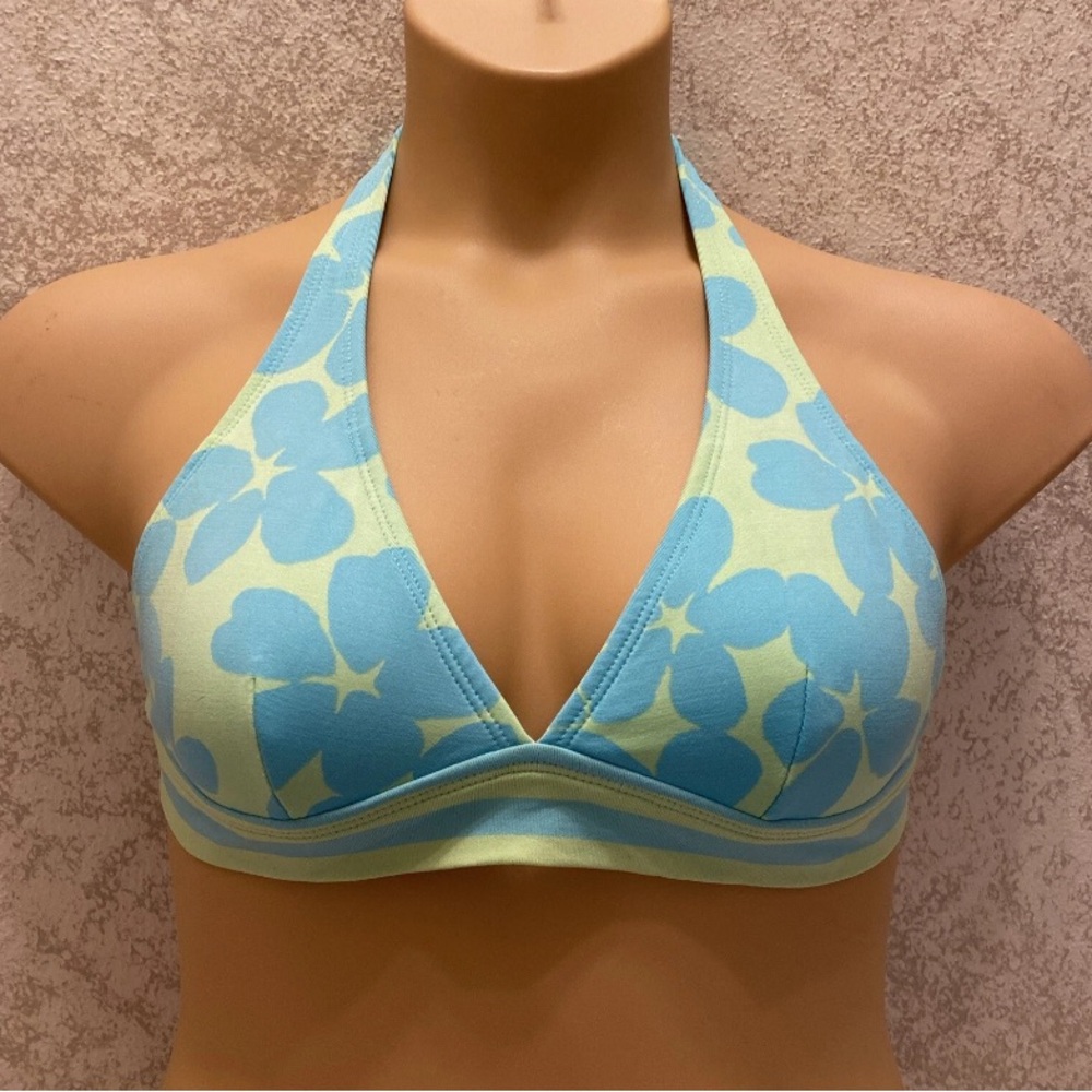 Anne Klein Light Blue and Green Floral Bikini Top